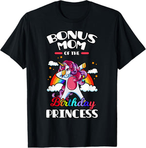 Bonus Mom Of The Birthday Princess Unicorn Rainbow Bday T-Shirt - T-Shirt | Black