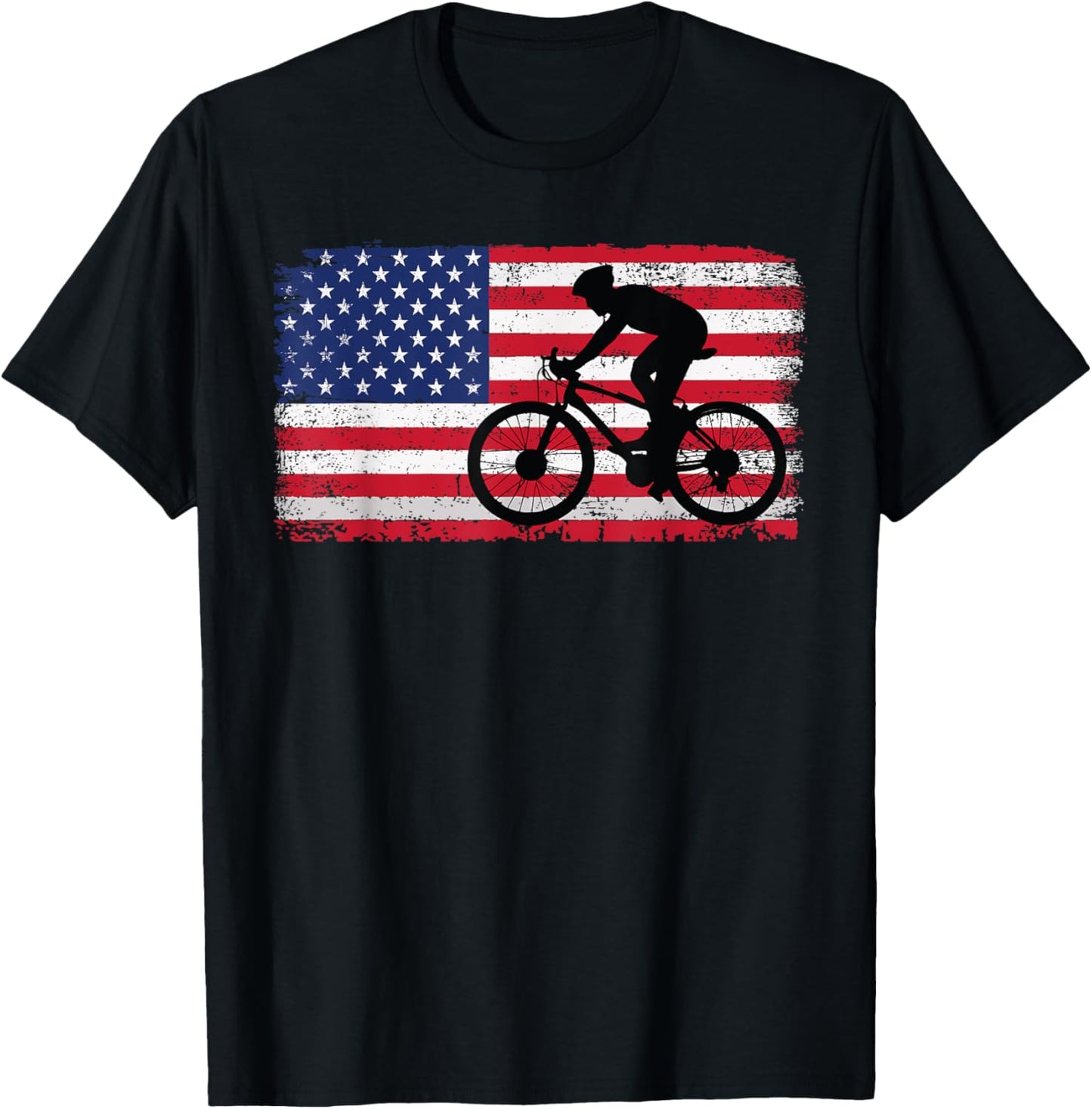 Cycling Road Usa Flag Design Women Bicycle, Cycling T-Shirt - T-Shirt | Black