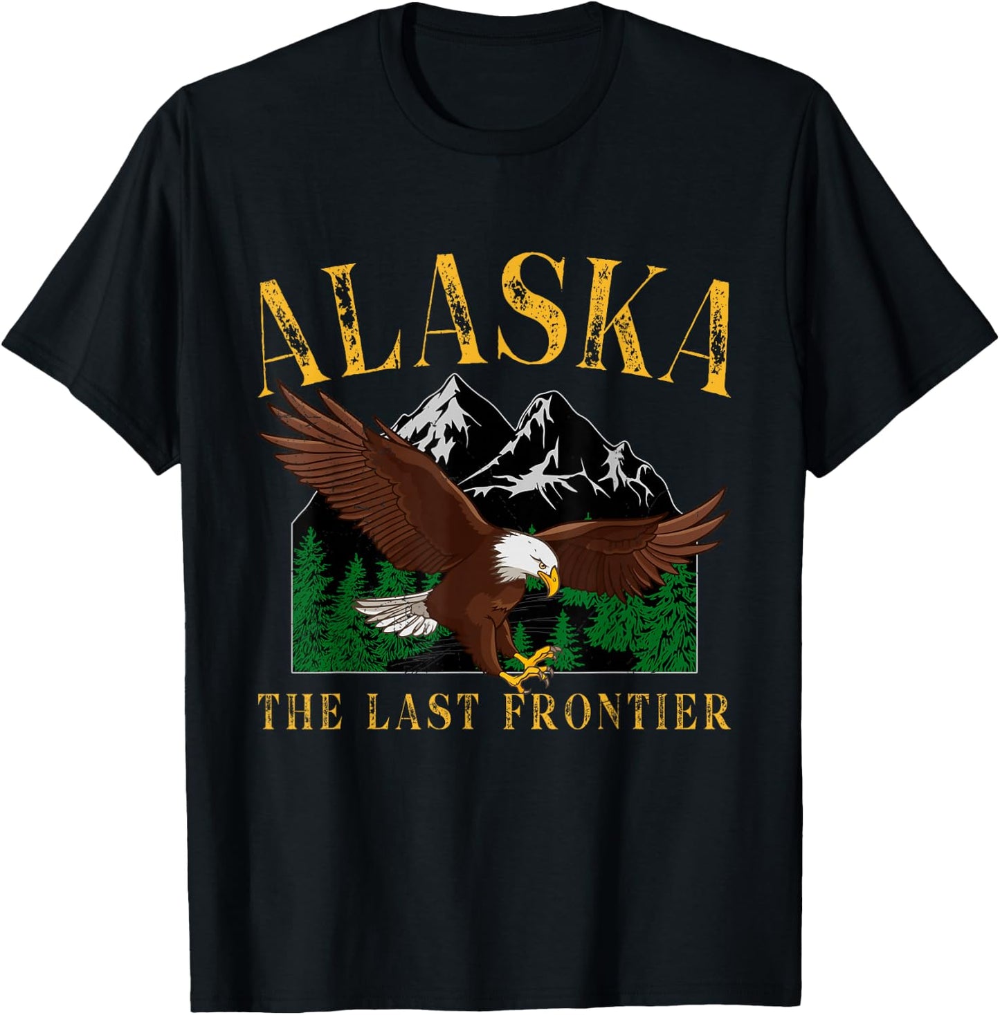 Vintage Alaska Mountain The Last Frontier Eagle Alaska Lover T-Shirt - T-Shirt | Black