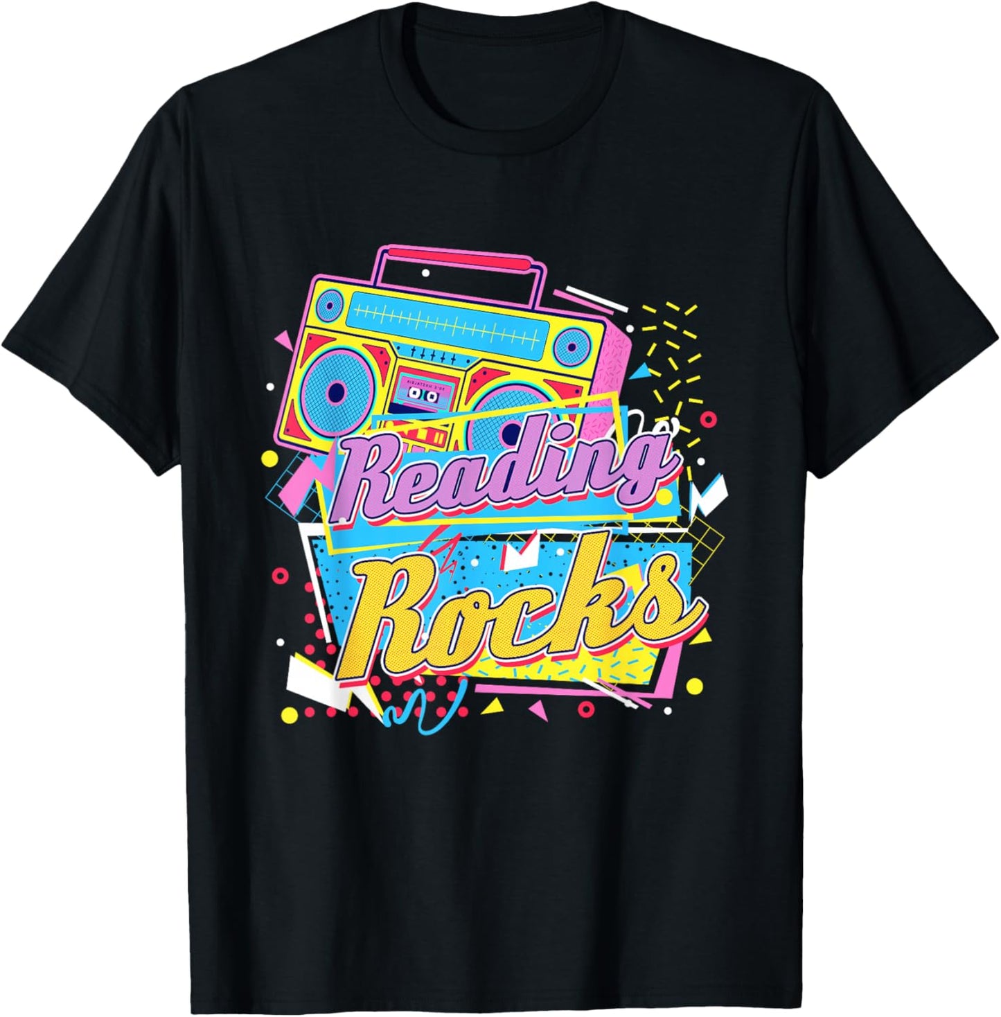 80's Reading Book Lover Reading Rocks - Black, Small, -Adults, Casual, Short Sleeve, , , Book Lover T-Shirt - T-Shirt | Black