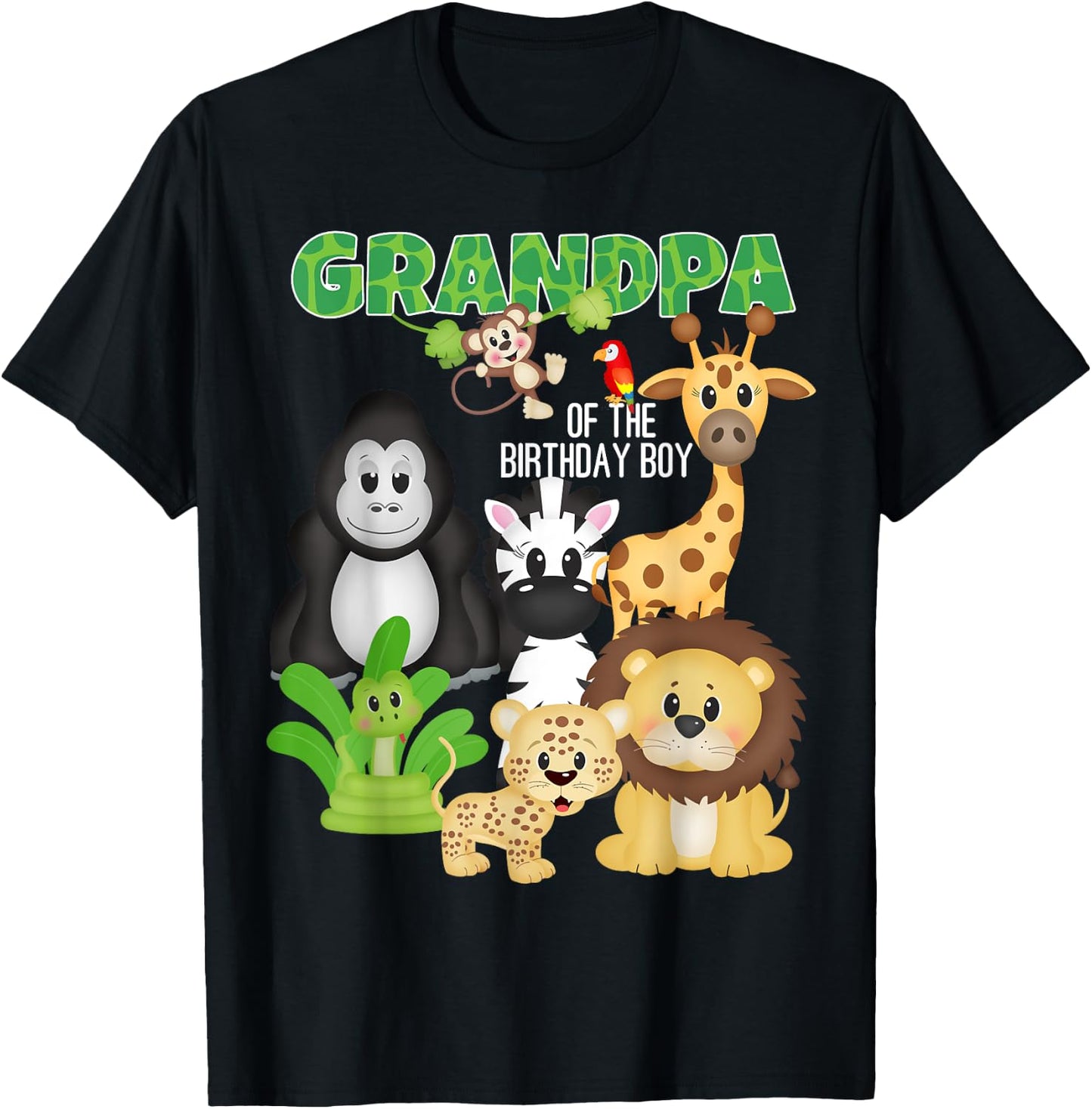Grandpa Of The Birthday Boy Jungle Safari Zoo Theme Party T-Shirt - T-Shirt | Black