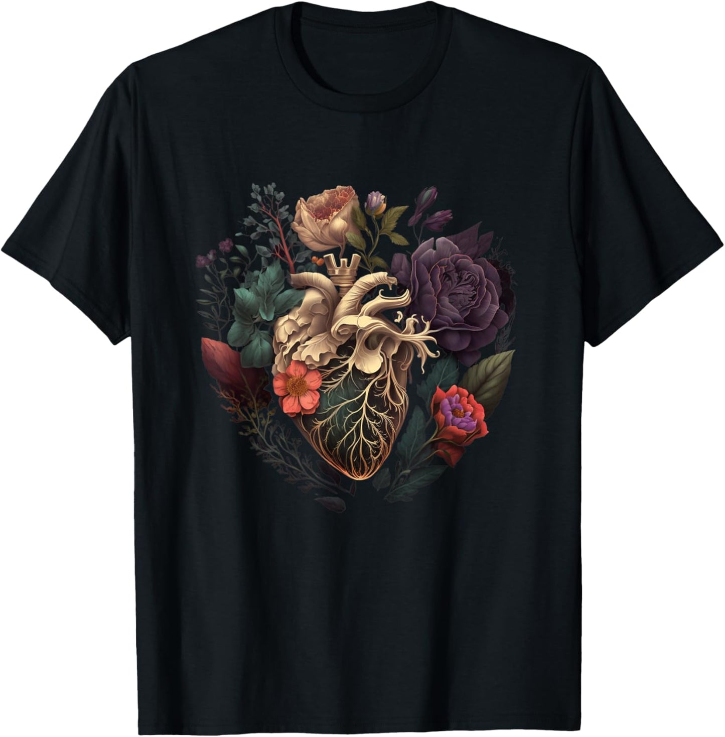 Anatomical Heart and Flowers for Your Love T-Shirt - T-Shirt | Black