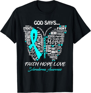 Butterfly Faith Hope Love Scleroderma Awareness Gifts T-Shirt - T-Shirt | Black