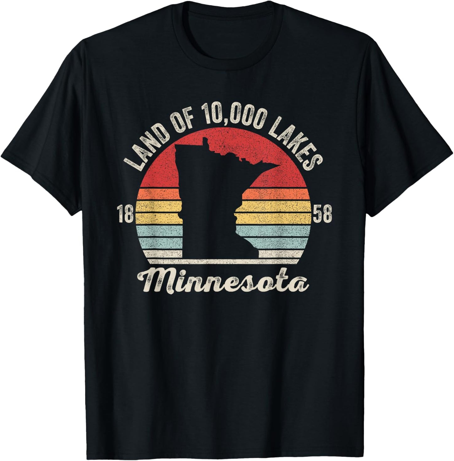 Catch Some Rays Vintage Retro Land of 10,000 Lakes 1858 Minnesota T-Shirt - T-Shirt | Black