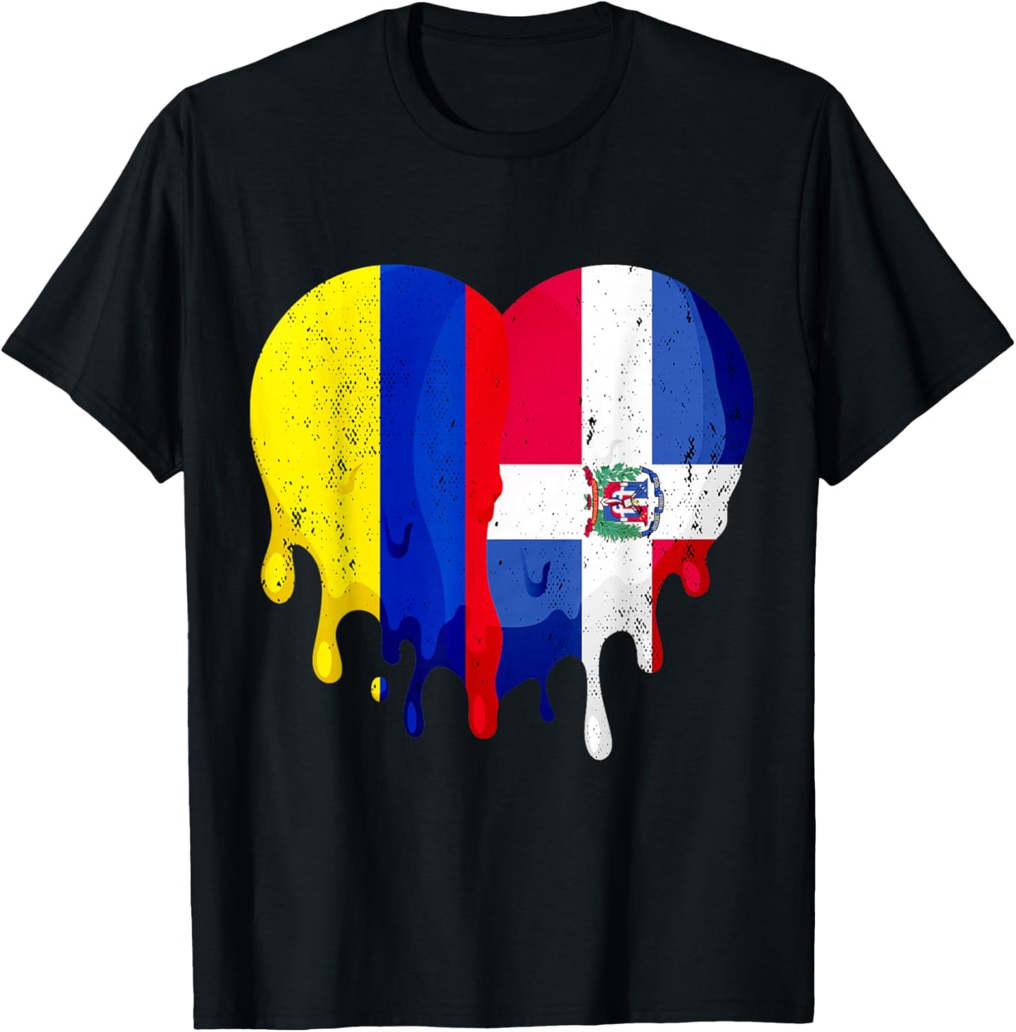 Colombia Dominican Republic Flag Heart Citizen Patriot T-Shirt - T-Shirt | Black