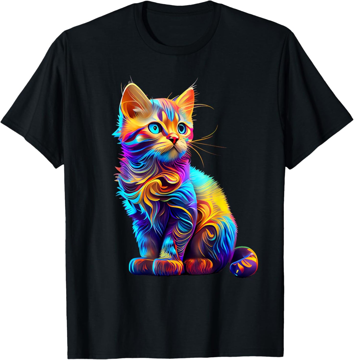 Cute Cat for Kids Kitten Lovers Colorful Art Kitty Adoption T-Shirt - T-Shirt | Black