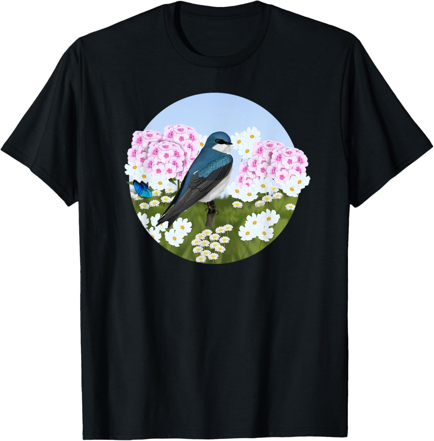 Tree Swallow Summer Flowers Birder Bird Watching Biologist Women Kids T-Shirt - T-Shirt | Black