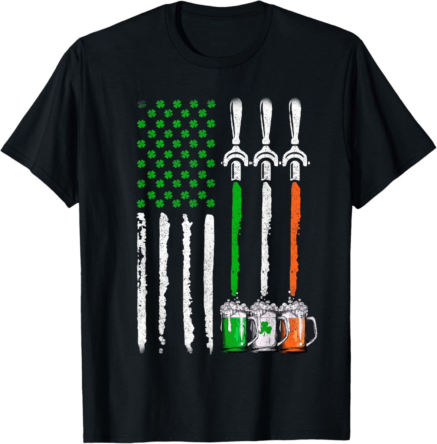 Irish Beer Ireland American Flag St Patricks Day Men Women T-Shirt - T-Shirt | Black