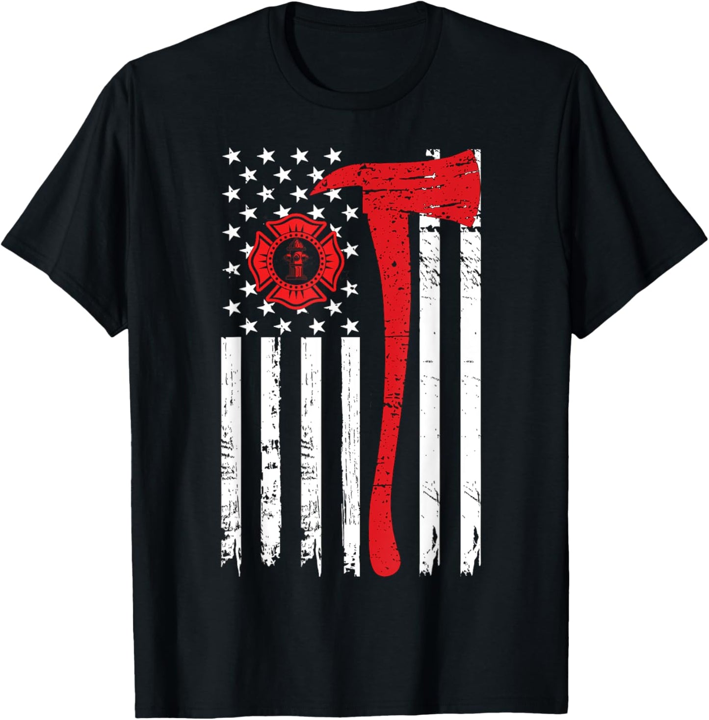 Wildland Firefighter Axe American Flag Fireman T-Shirt - T-Shirt | Black
