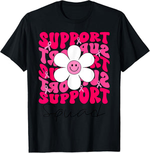 Support Squad Breast Cancer Awareness Pink Ribbon Groovy T-Shirt - T-Shirt | Black