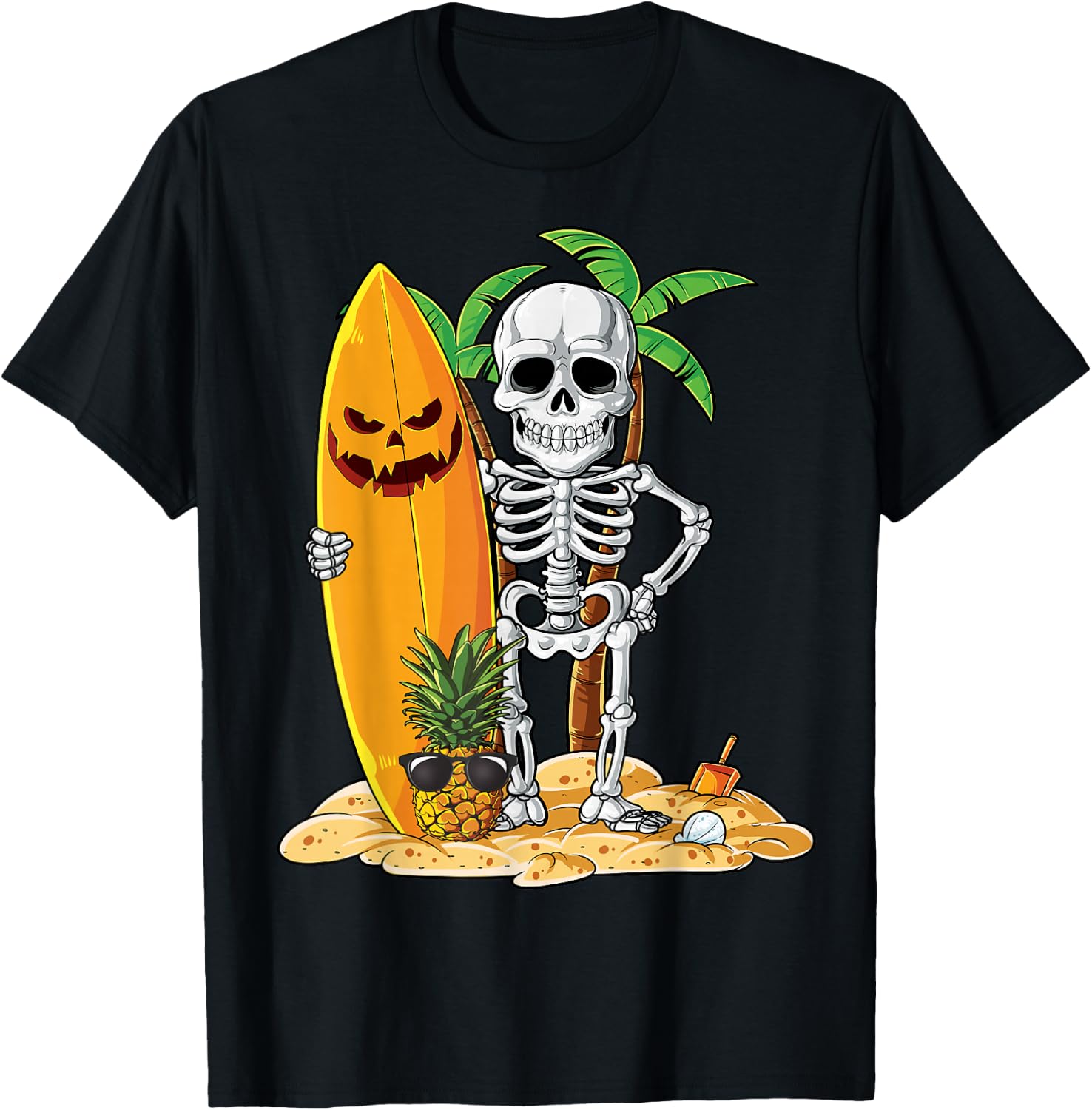 Skeleton Surfing Halloween Hawaii Hawaiian Men Women Surfer T-Shirt - T-Shirt | Black