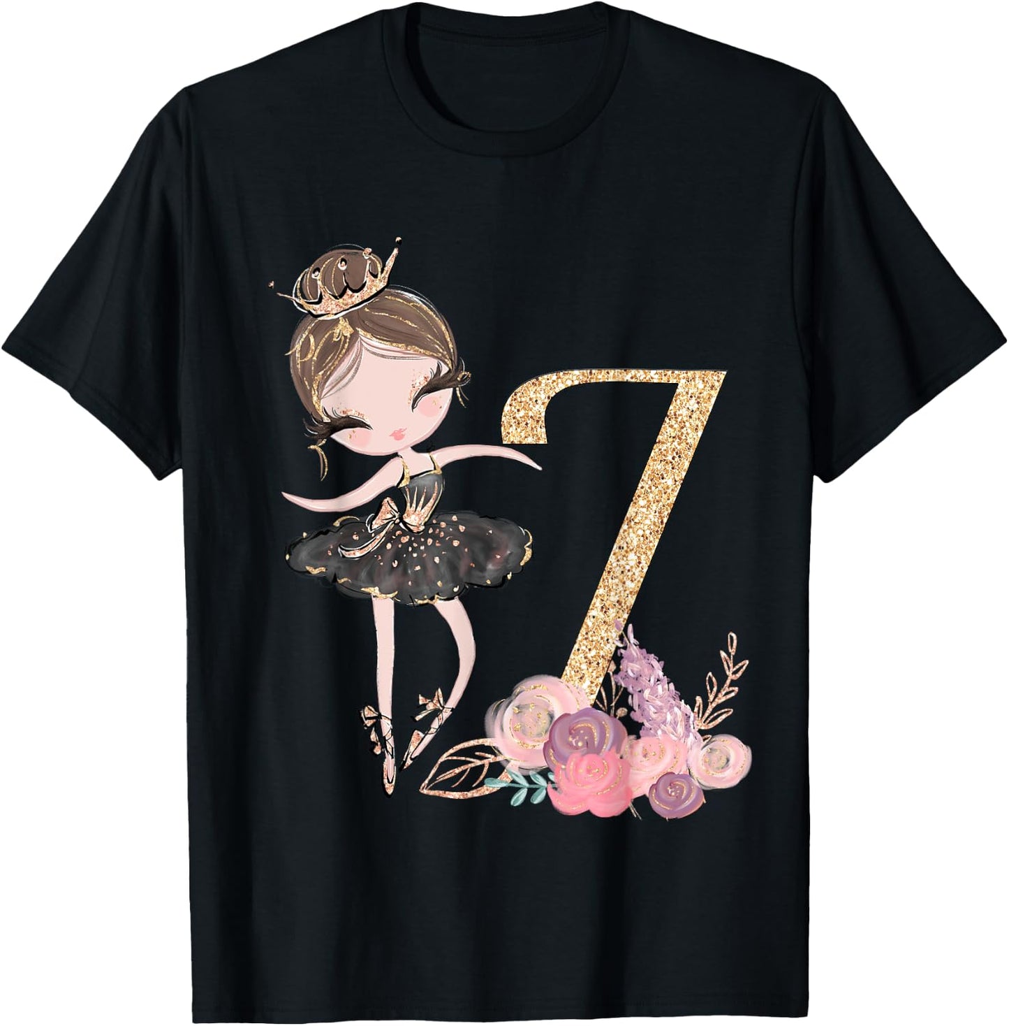 7th Birthday Ballerina Dance School Ballet Tutu Girls Seven T-Shirt - T-Shirt | Black