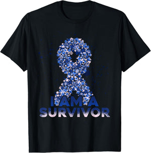 Blue Ribbon Colon Cancer Survivor T-Shirt - T-Shirt | Black
