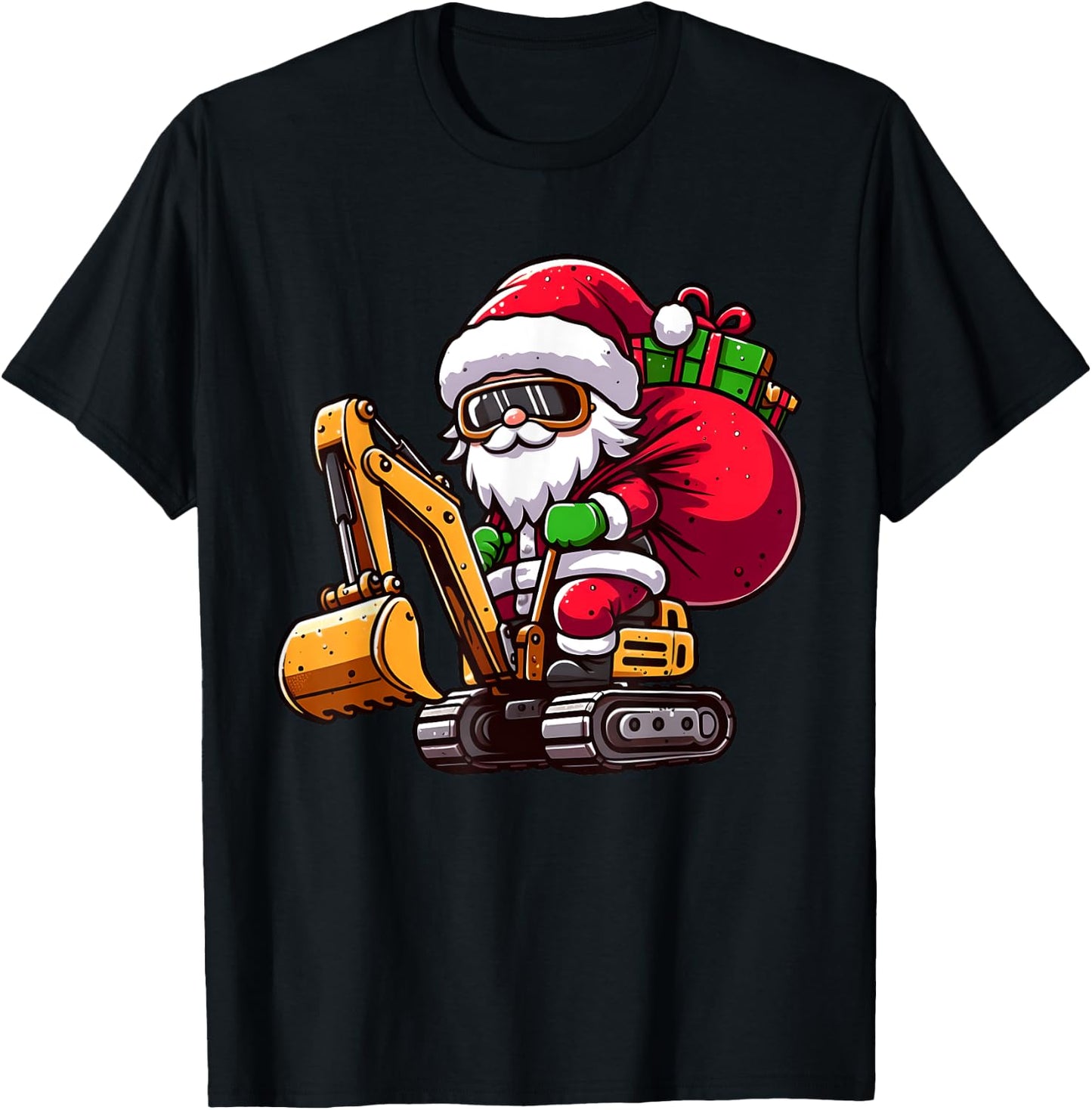Christmas Santa Claus Driving Excavator Construction Pajama T-Shirt - T-Shirt | Black