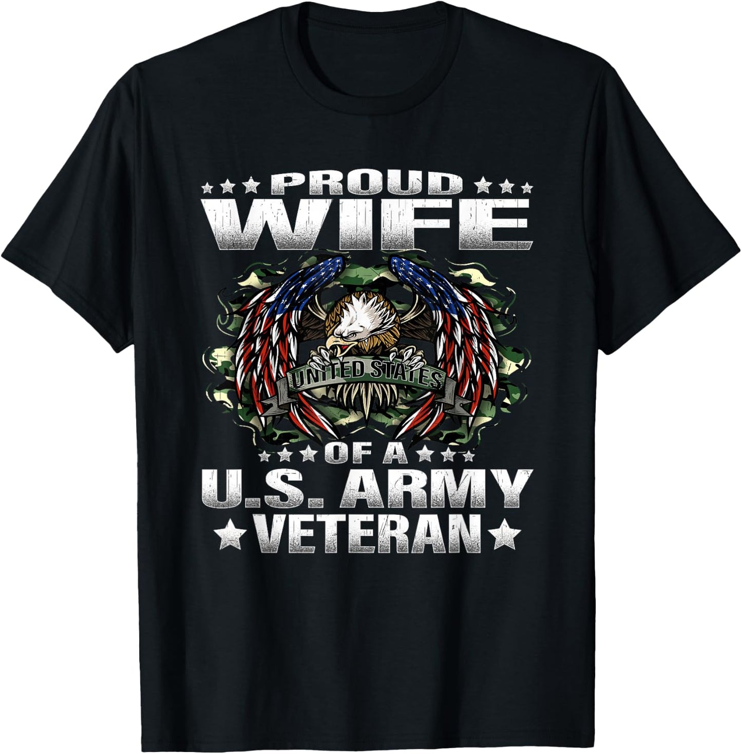 Proud Wife of A US Army Veteran Military Vet's Spouse T-Shirt - T-Shirt | Black