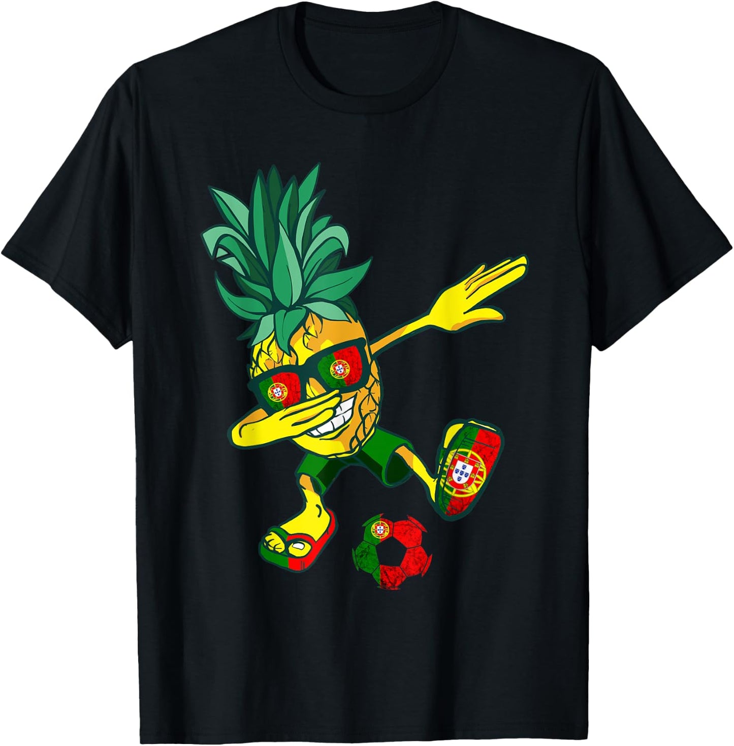 Portugal Portuguese Soccer Player Pineapple Portuguese Flag T-Shirt - T-Shirt | Black