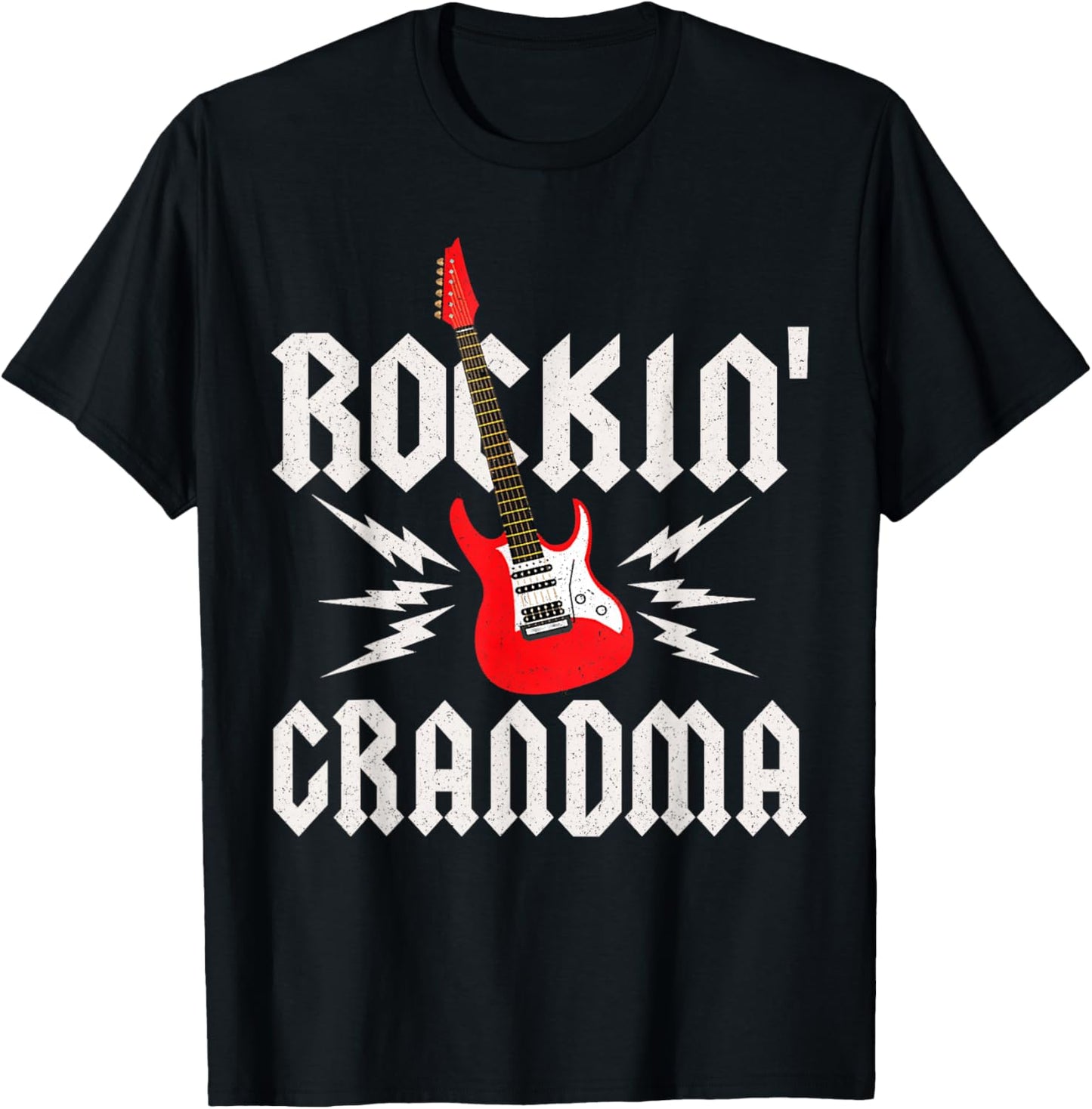 Grandma Rockin One Birthday Family Matching Rock Guitar T-Shirt - T-Shirt | Black