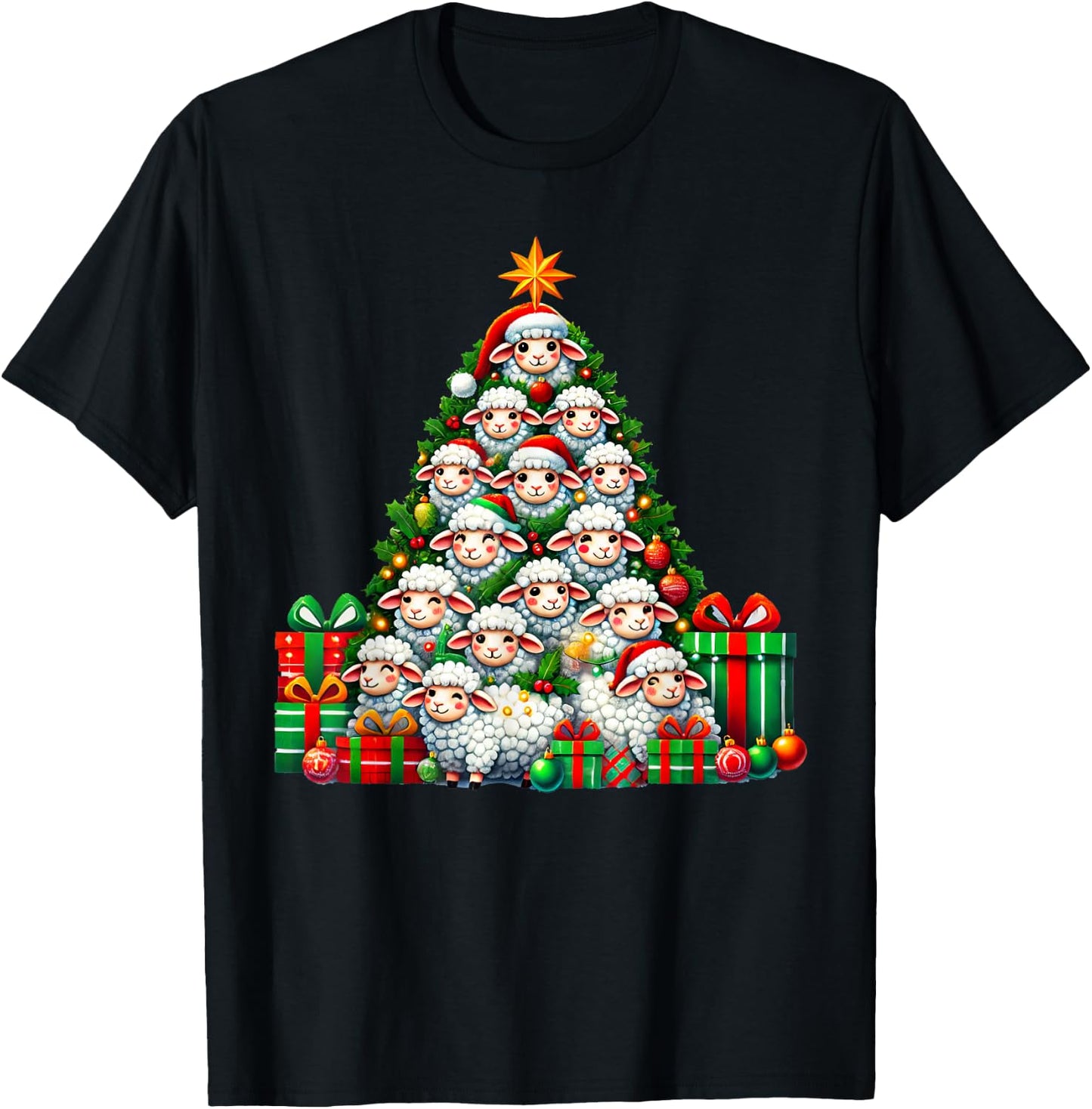 Sheep Christmas Tree Funny Sheep Xmas T-Shirt - T-Shirt | Black
