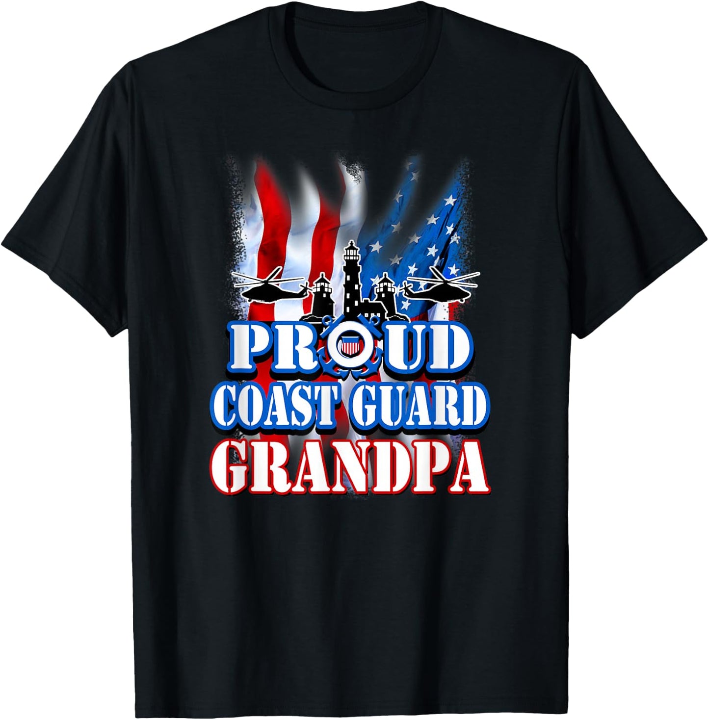 Coast Guard Grandpa USA Flag Military Men T-Shirt - T-Shirt | Black