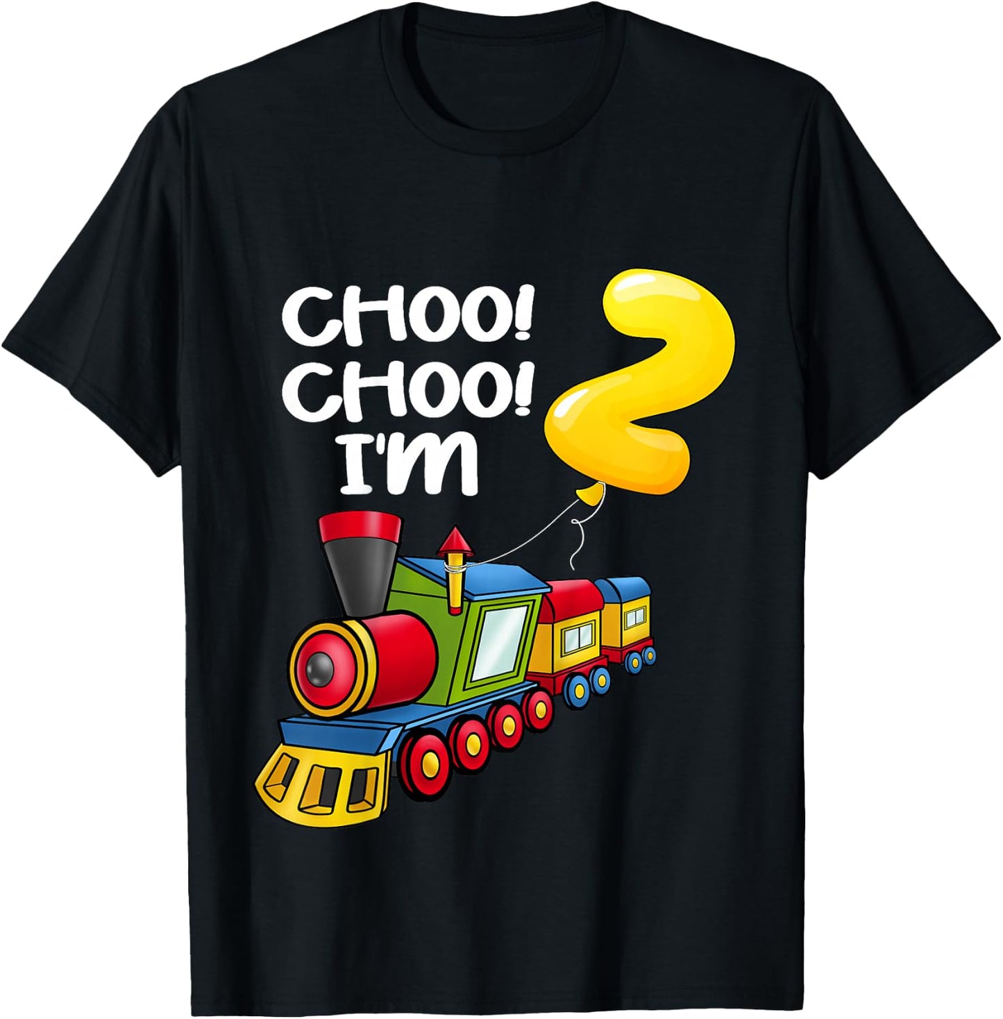 Kids Choo Choo I'm 2 Years Old Locomotive Boys Train 2nd Birthday T-Shirt - T-Shirt | Black