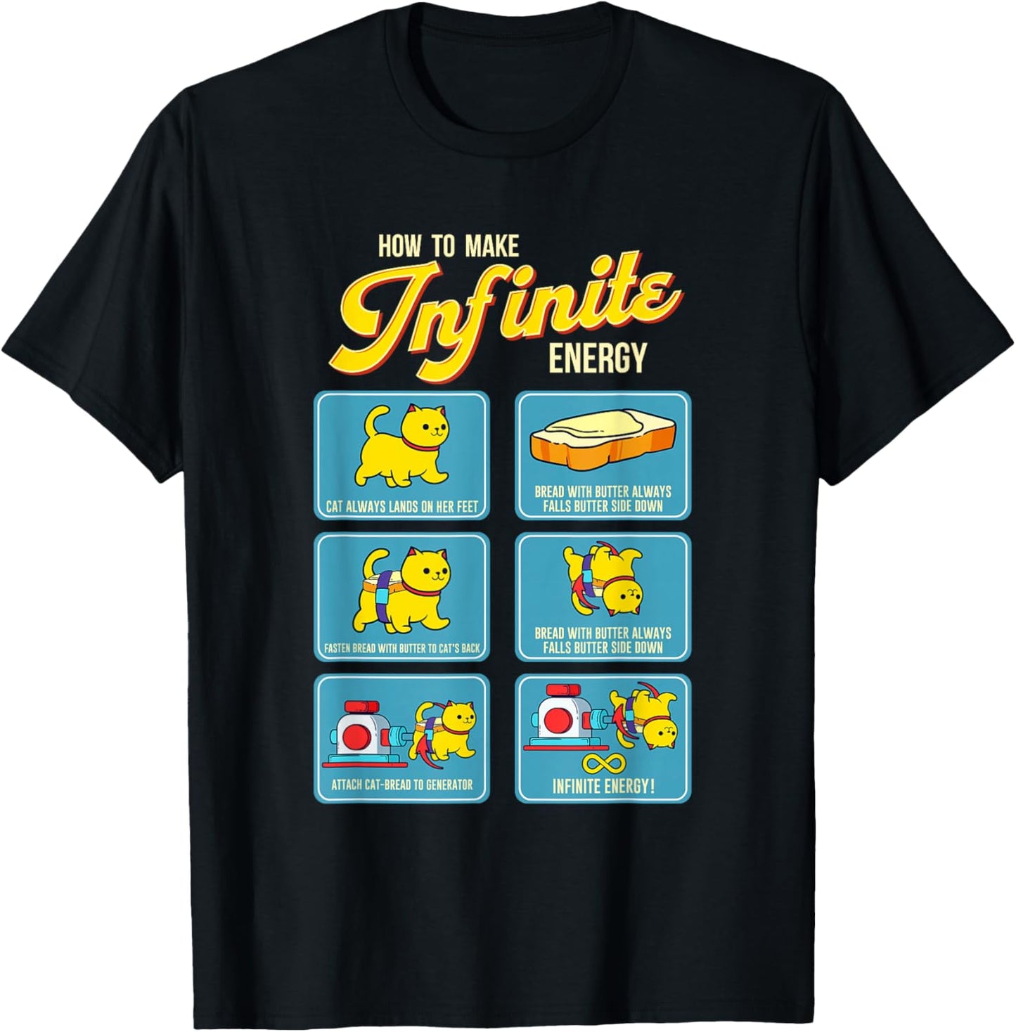 Funny Math Infinite Energy Cat And Mechanical Engineering T-Shirt - T-Shirt | Black