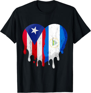 Puerto Rico Nicaragua Flag Heart Grown Patriot Country T-Shirt - T-Shirt | Black