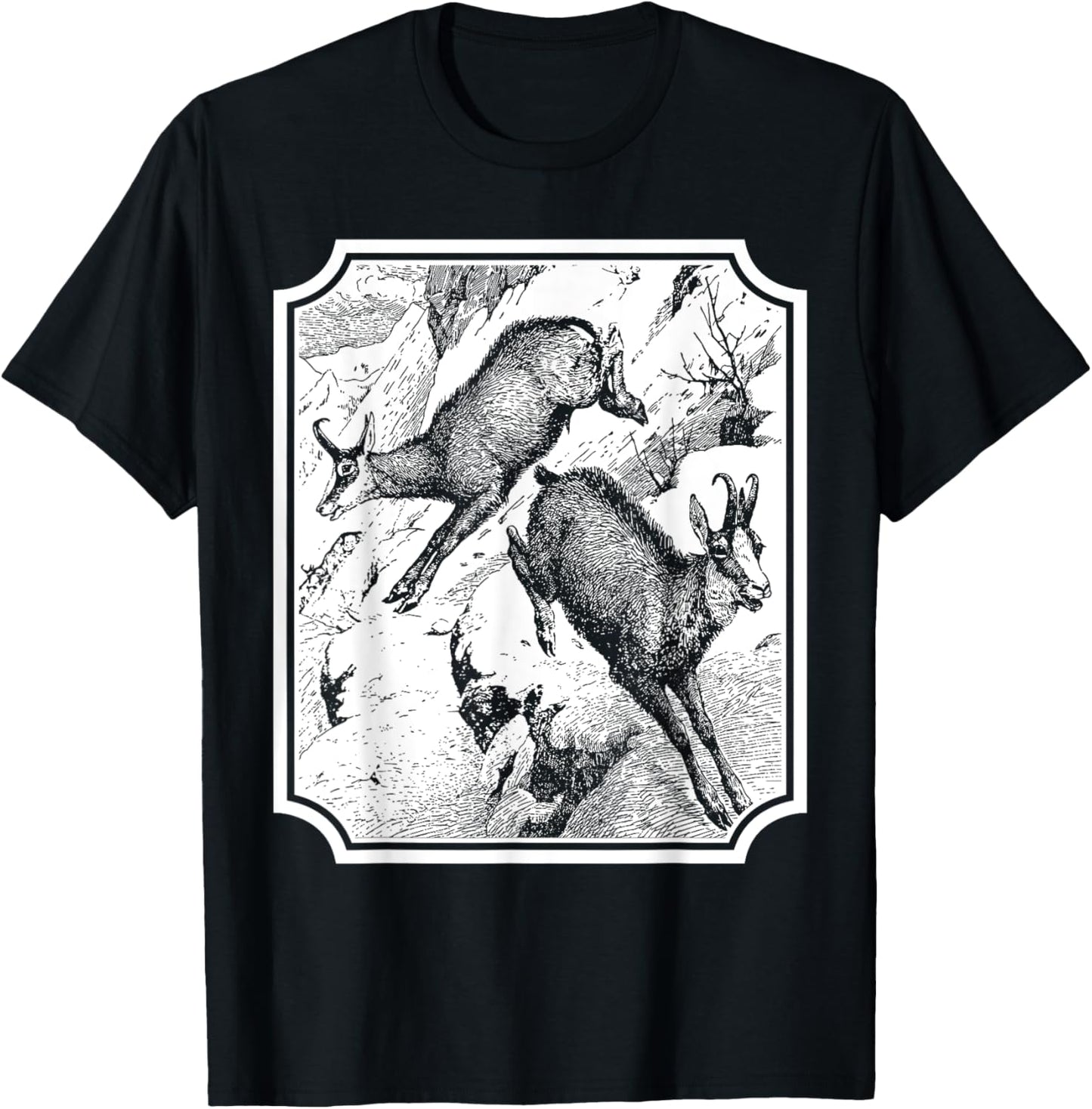Gemse Gams Wild Gämse Alpen Tier Vintage Retro süß Abbildung T-Shirt - T-Shirt | Black