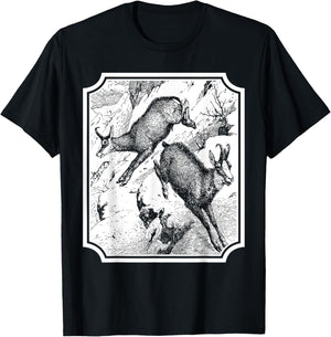 Gemse Gams Wild Gämse Alpen Tier Vintage Retro süß Abbildung T-Shirt - T-Shirt | Black