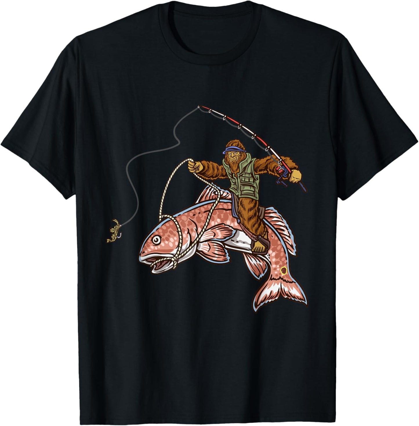 Redfish Fishing Hunting Bigfoot Fishermen T-Shirt - T-Shirt | Black