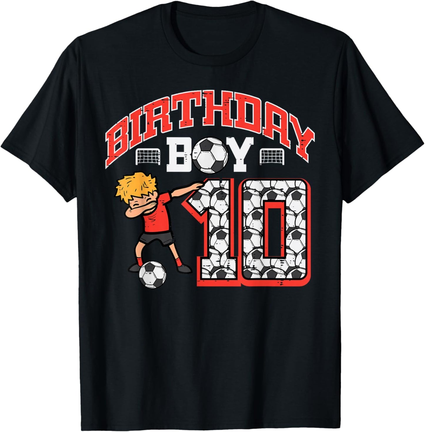 Birthday Boy 10 Soccer Dab 10th Birthday Party Football Boys T-Shirt - T-Shirt | Black