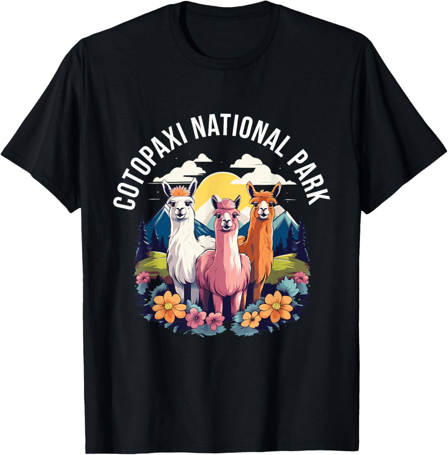 Cotopaxi National Park Cute Llama Gang Mountains Souvenir T-Shirt - T-Shirt | Black