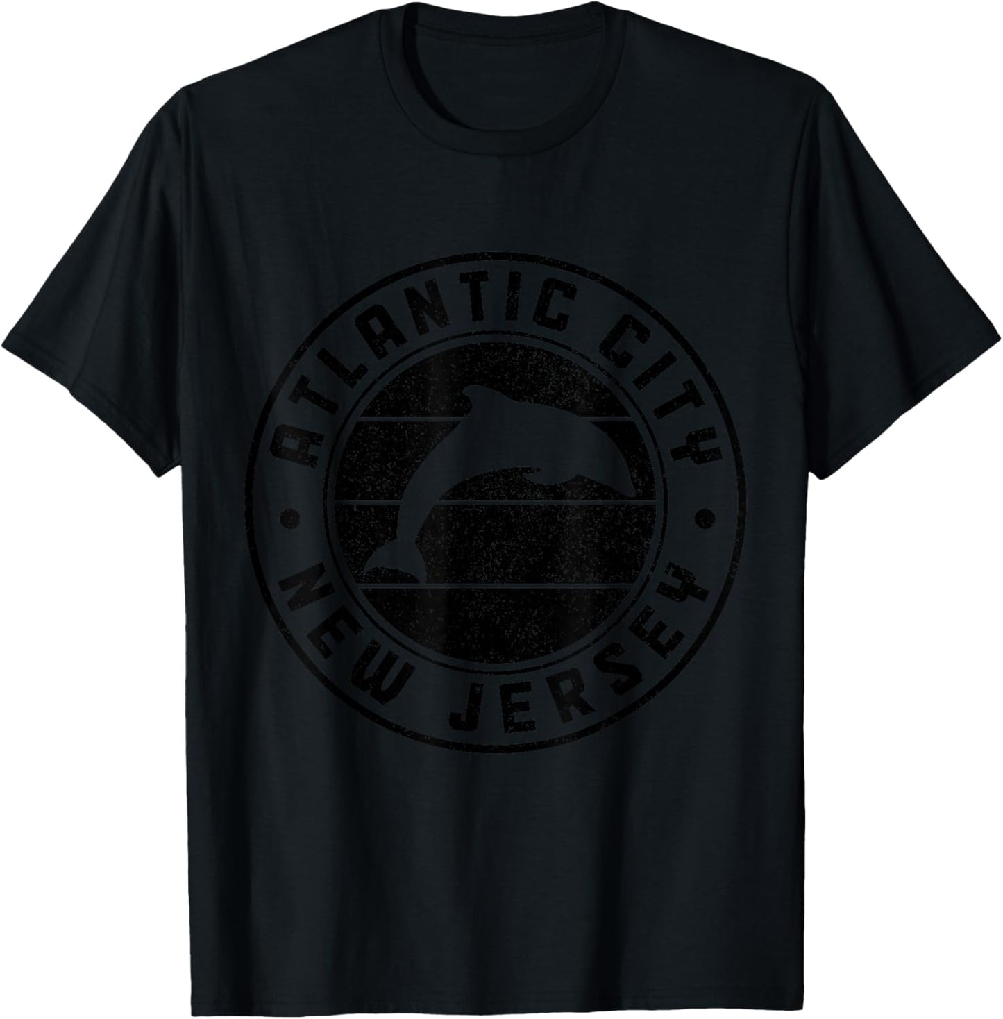 Atlantic City New Jersey NJ Dolphin Souvenir Vintage T-Shirt - T-Shirt | Black