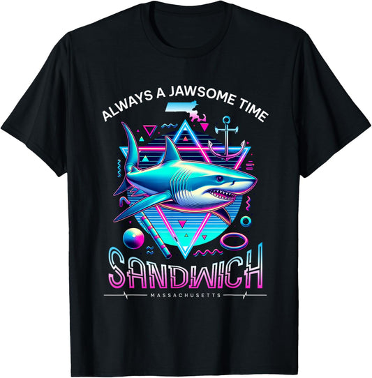 Sandwich MA Shark Retro 80s Funny Souvenir Cape Cod T-Shirt - T-Shirt | Black