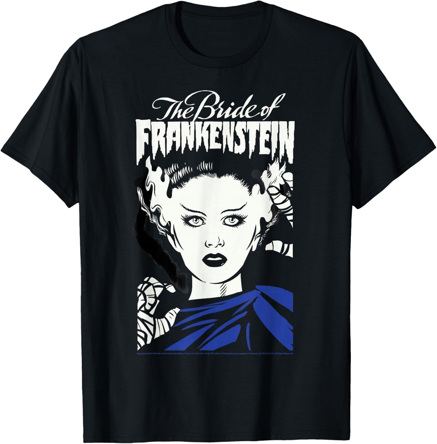 Universal Monsters The Bride Of Frankenstein Illustrated T-Shirt - T-Shirt | Black