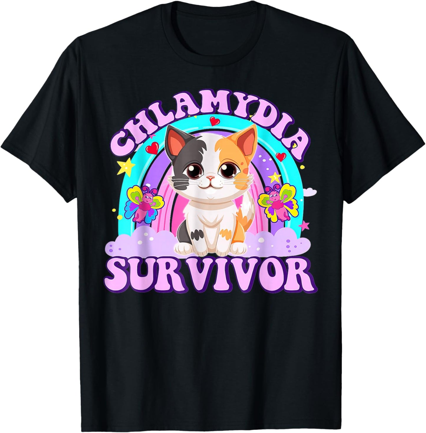 Chlamydia Survivor Cat Rainbow T-Shirt - T-Shirt | Black