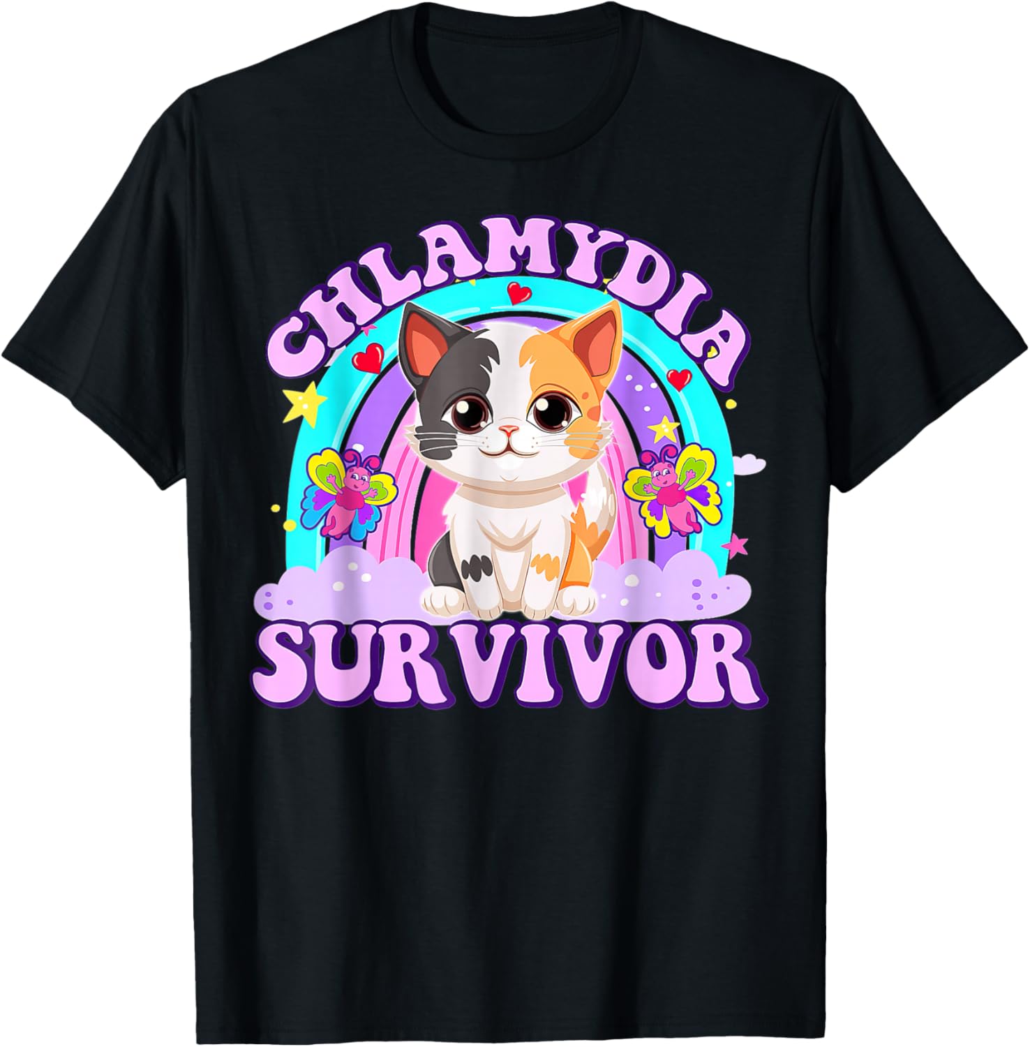 Chlamydia Survivor Cat Rainbow T-Shirt - T-Shirt | Black