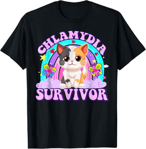 Chlamydia Survivor Cat Rainbow T-Shirt - T-Shirt | Black