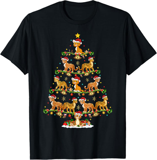 Cheetah Lover Lights Xmas Santa Cheetah Christmas Tree T-Shirt - T-Shirt | Black