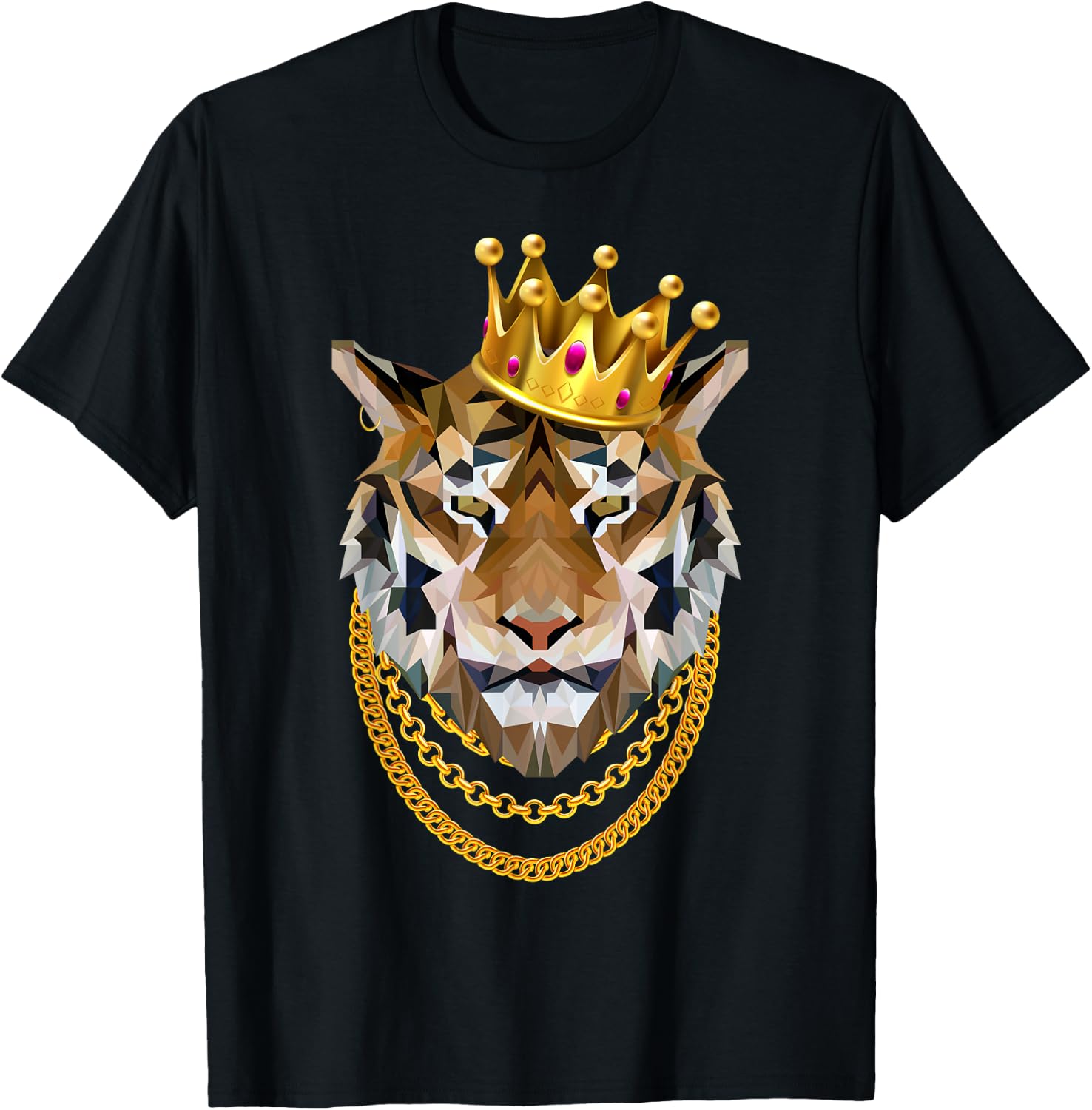 Siberian Tiger Gangster Crown King Chain T-Shirt - T-Shirt | Black