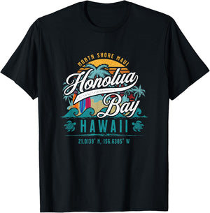 Honolua Bay North Shore Maui Hawaii Retro Sun Surf Snorkel T-Shirt - T-Shirt | Black