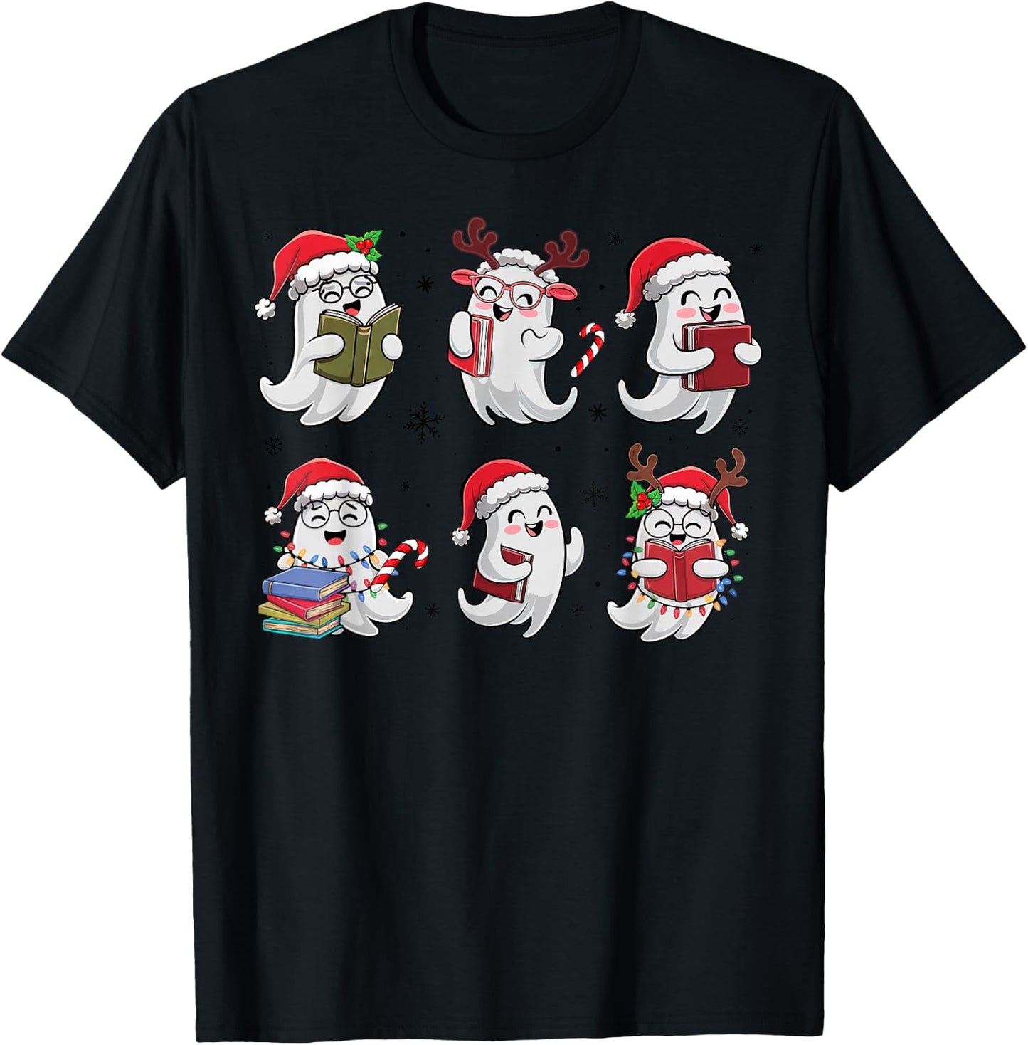 Funny Ghost Book Reading Christmas Books Lover Teacher Kids T-Shirt - T-Shirt | Black