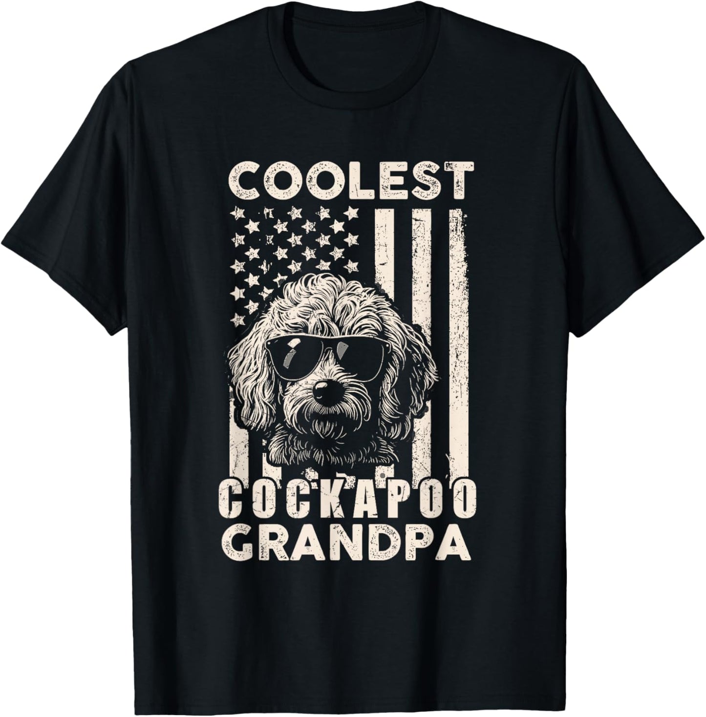 Coolest Cockapoo Grandpa Vintage American Flag Funny Dog Dad Men Women Kids T-Shirt - T-Shirt | Black