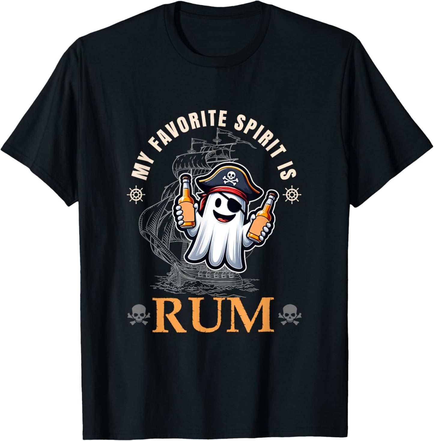 My Favorite Spirit Is Rum Funny Halloween Ghost Drinking T-Shirt - T-Shirt | Black