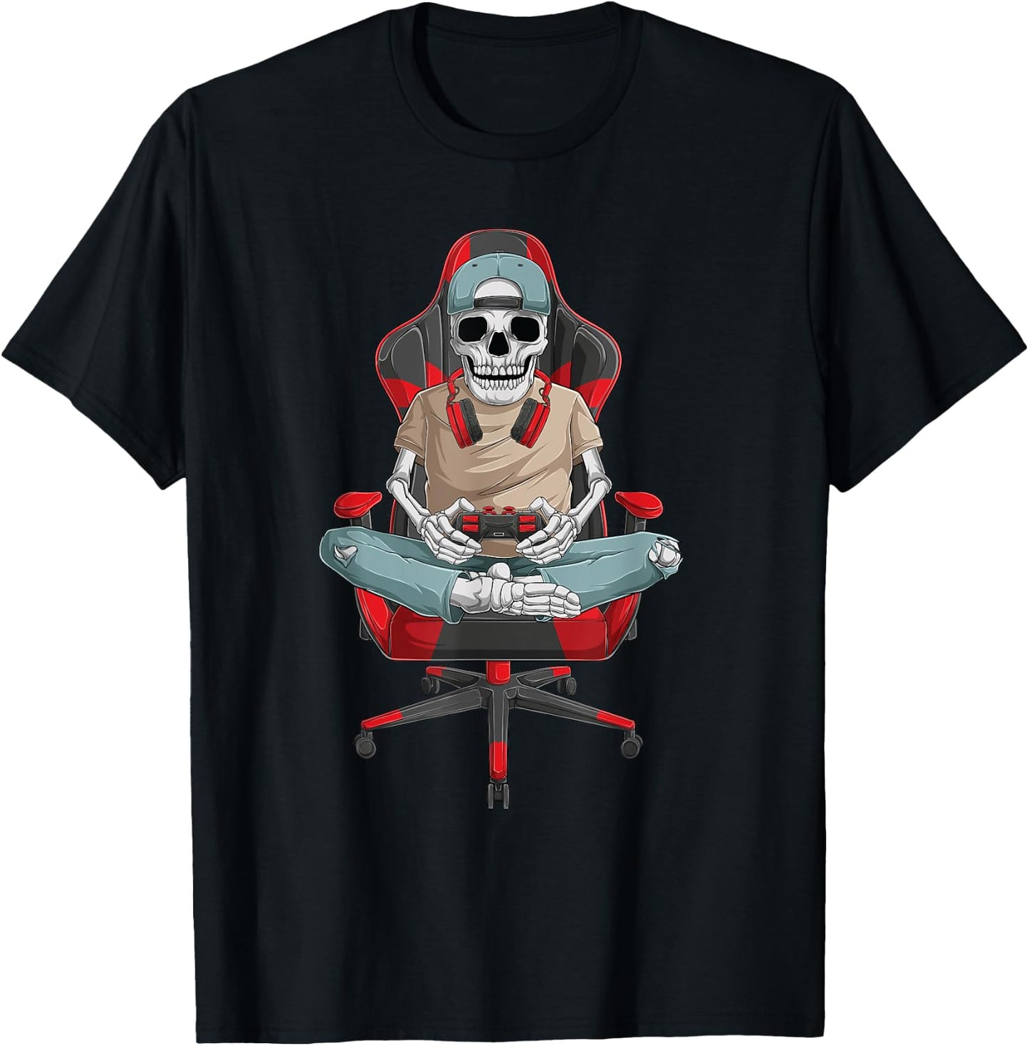 Halloween skeleton gamer video gaming boys men kids teens T-Shirt - T-Shirt | Black
