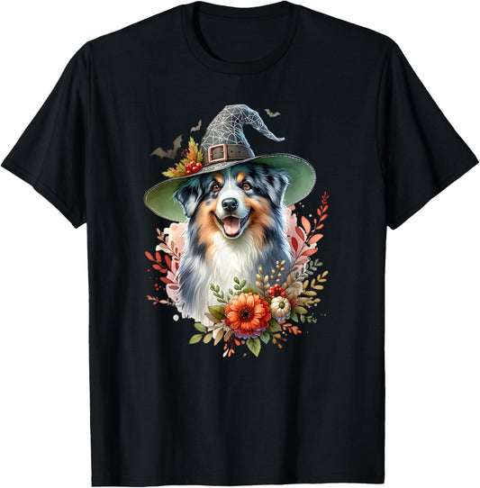 Australian Shepherd Dog Watercolor Artwork T-Shirt - T-Shirt | Black