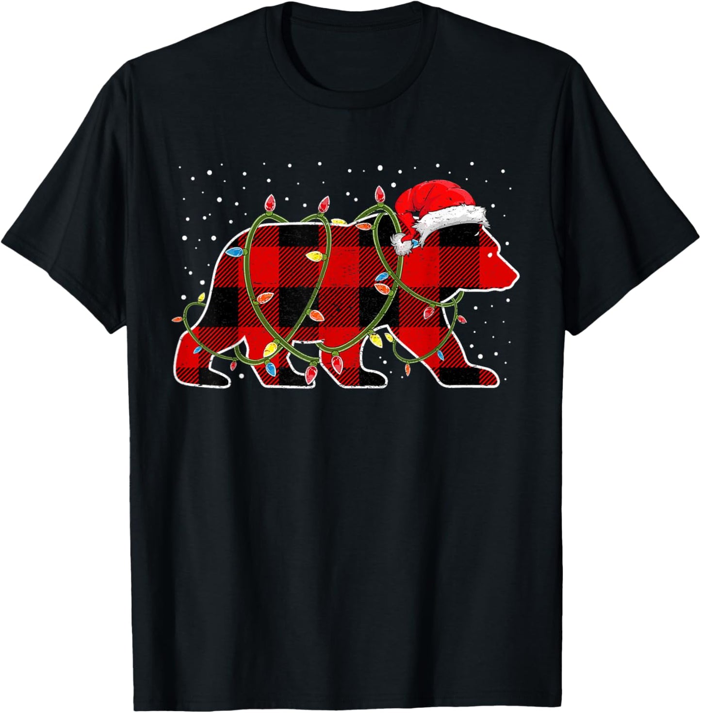Red Buffalo Plaid Christmas Tree Light Bear Pajama Sweater T-Shirt - T-Shirt | Black