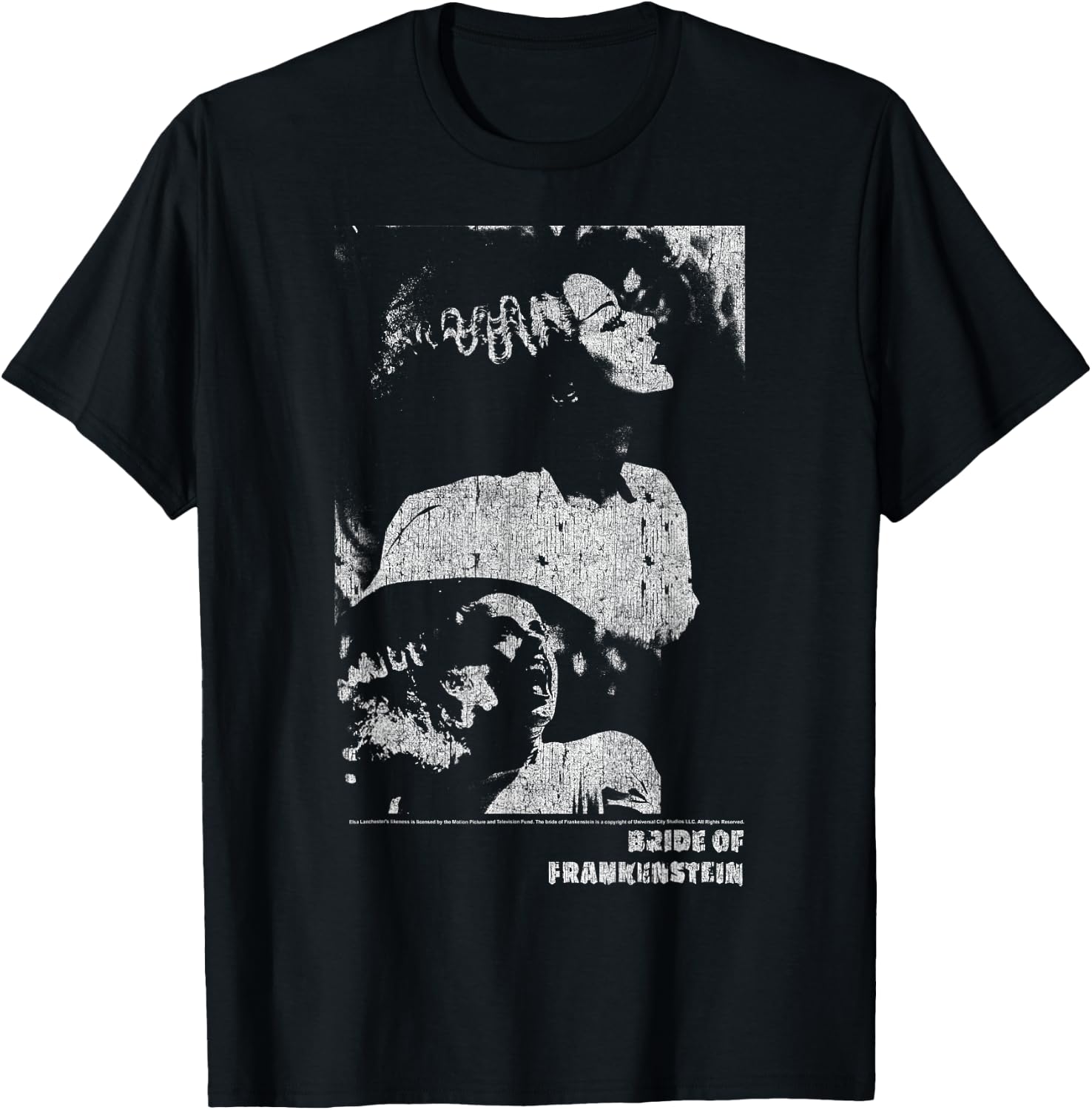 Universal Monsters The Bride Of Frankenstein Distressed T-Shirt - T-Shirt | Black