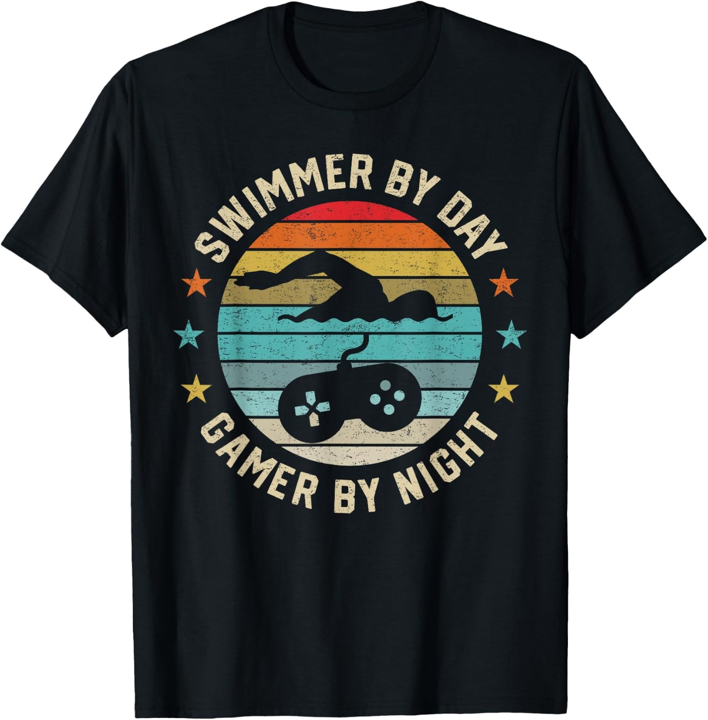 Swimmer by Day Gamer by Night Swimming Swim Lover Gaming T-Shirt - T-Shirt | Black