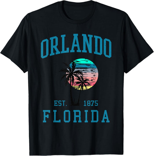 Orlando Florida Vintage Beach Palm Trees Summer in Orlando T-Shirt - T-Shirt | Black