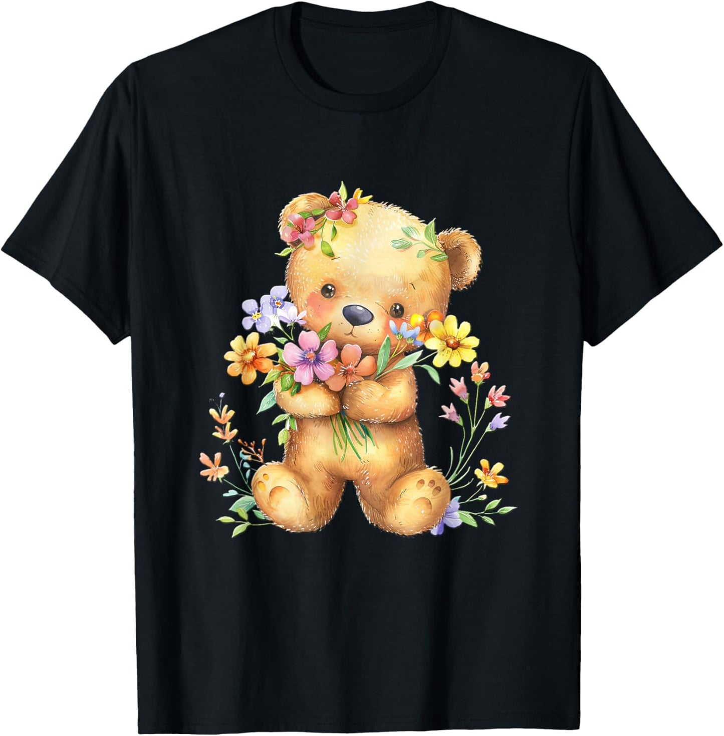 Baby Bear with Flowers Cute Lil Bears Snugglebear Daughter T-Shirt - T-Shirt | Black